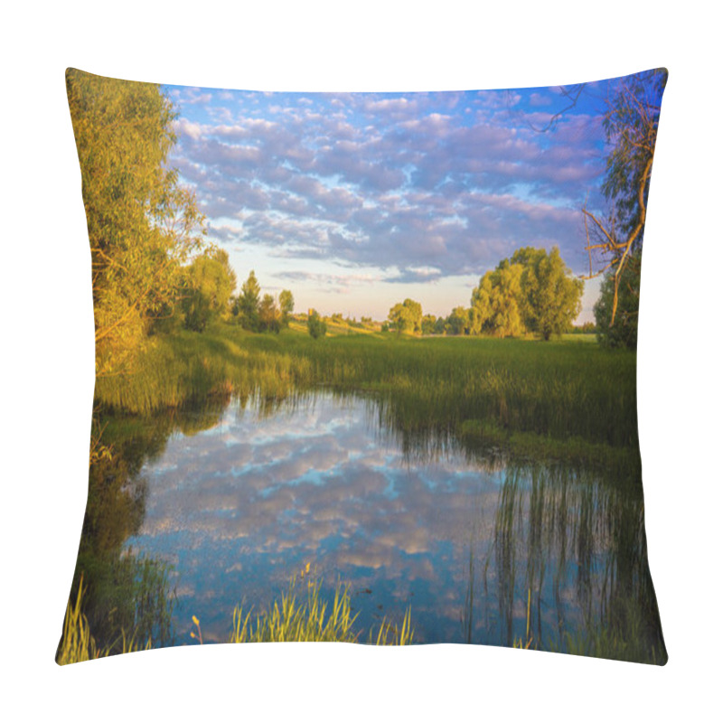 Personality  Magical Sunrise Over The Lake. Misty Morning, Rural Landscape, Wilderness, Mystical Feeling Pillow Covers