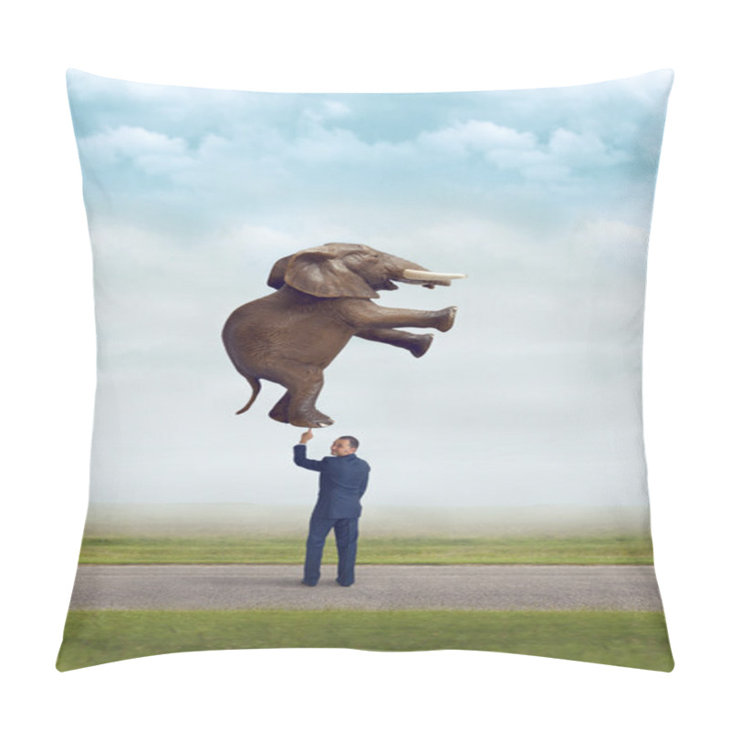 Personality  Businessman Holding An Elephant With One Finger  Pillow Covers