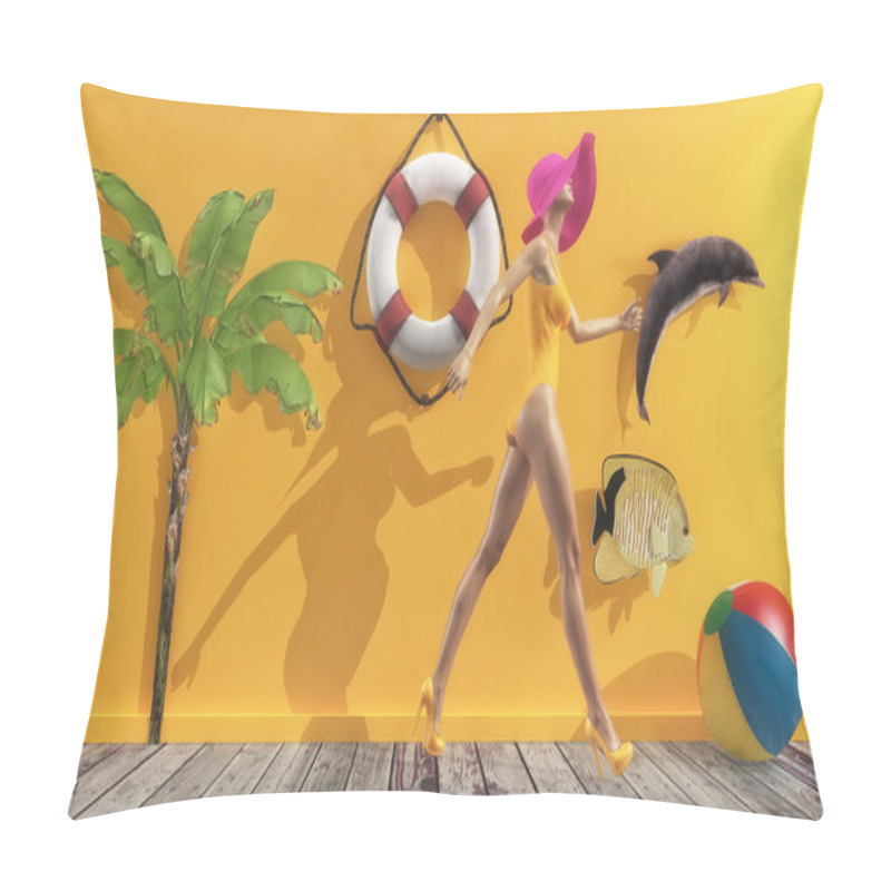 Personality  Woman In Swimsuit Walking  Pillow Covers