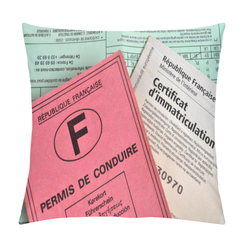 Personality  French Driving License With Registration Certificate And Insurance Certificate  Pillow Covers