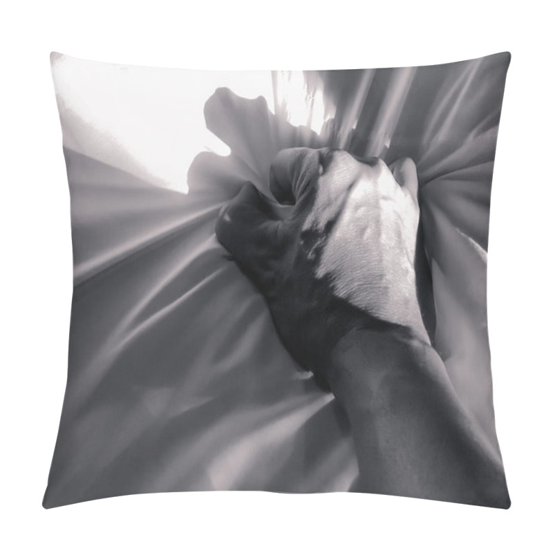 Personality  Black And White Image Concept, The Man's Hand Pulled The White Sheets, Hand Mauled The White Sheets On The Bed, Hands Of A Doctor With Patient In The Hospital, Doctor With Patient Pillow Covers