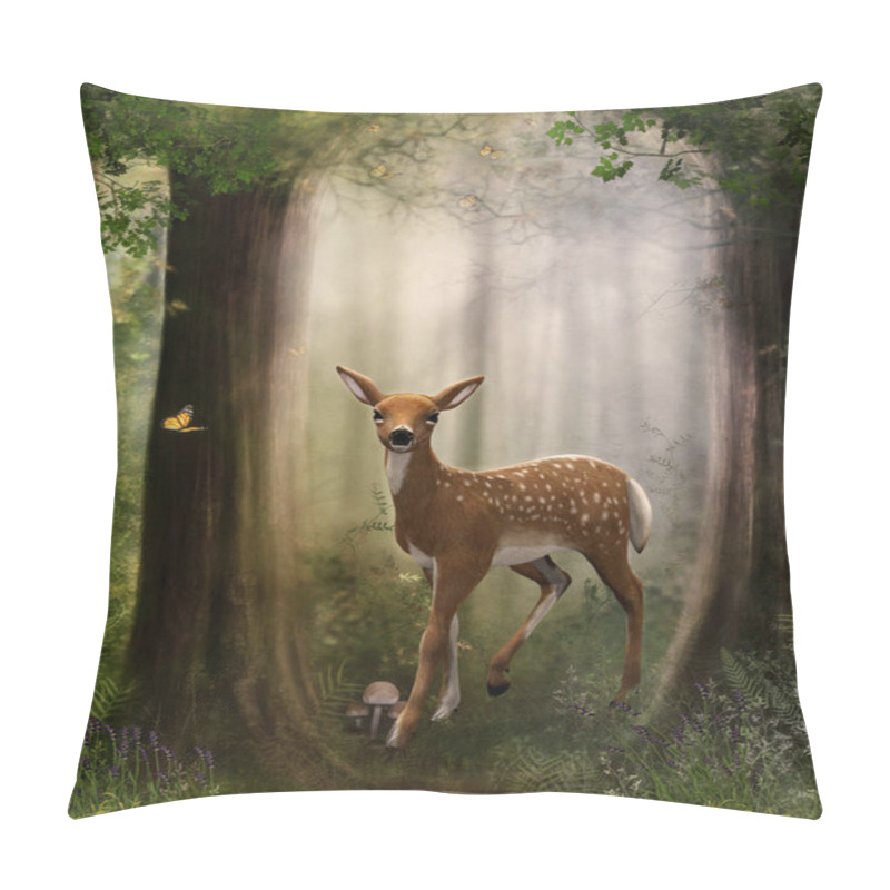 Personality  Roe Deer Fawn In An Enchanting Forest Pillow Covers