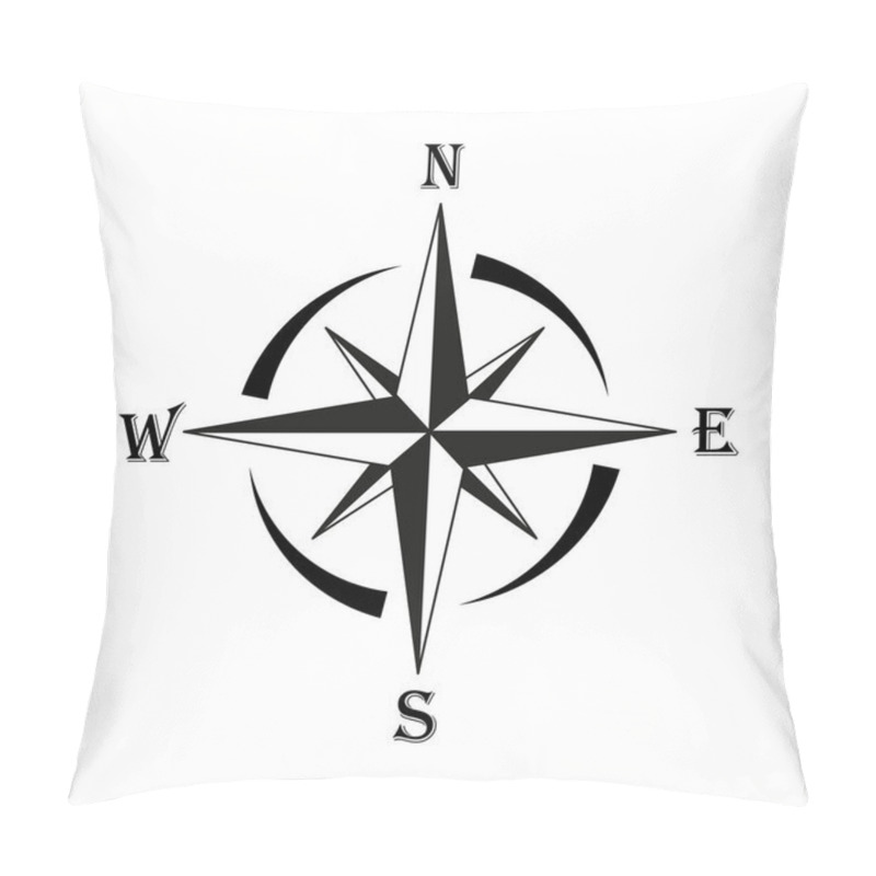 Personality  Compass Rose Vector. Black And White Symbol. Directional Navigation Icon. Detailed Nautical Design. EPS 10. Pillow Covers