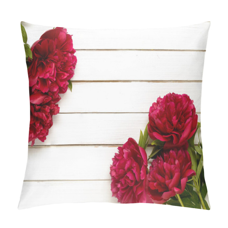 Personality  Burgundy Peonies On The White Wooden Background Pillow Covers