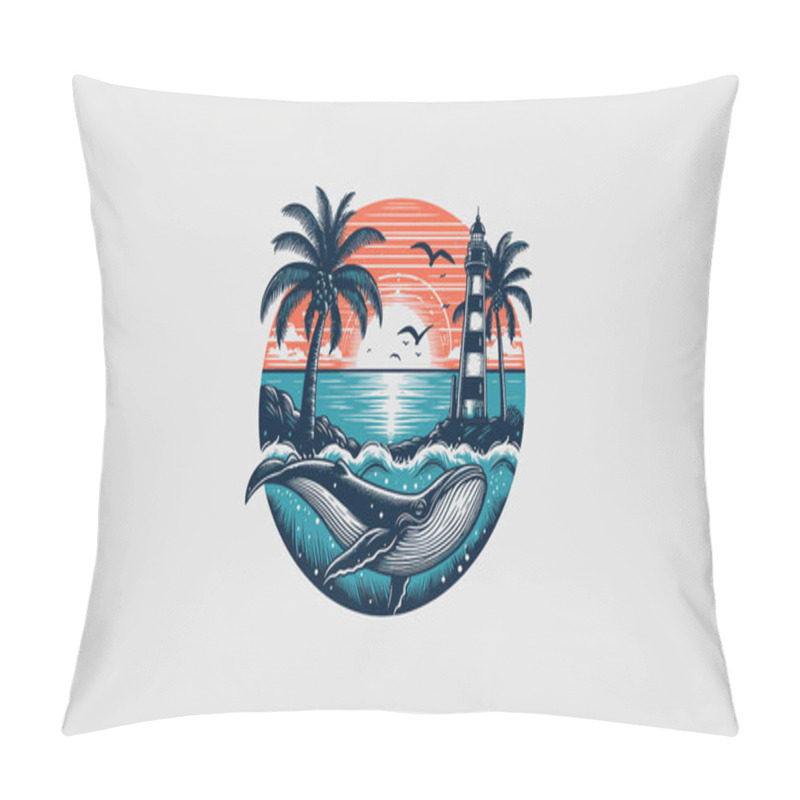 Personality  Whale On Sea Sunset Vector Flat Design Pillow Covers