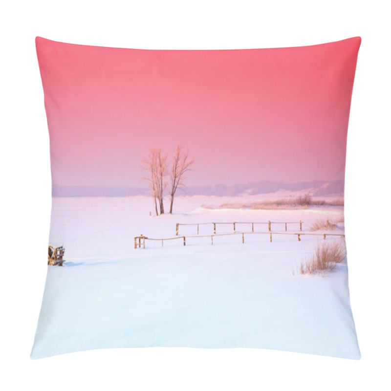 Personality  Sunset On The Frozen River. Winter, Russia, Ural, Perm Region          Pillow Covers