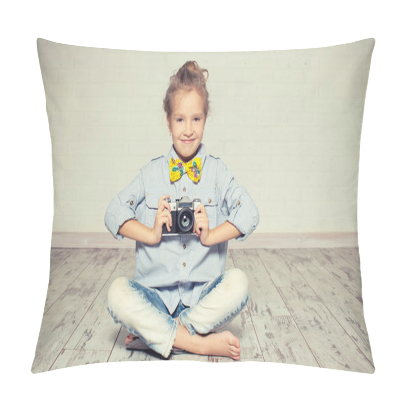 Personality  Child With Camera. Pillow Covers