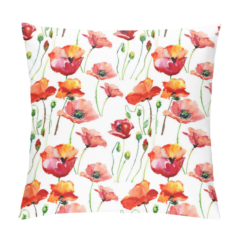 Personality  Stylized Poppy Flowers Illustration Pillow Covers