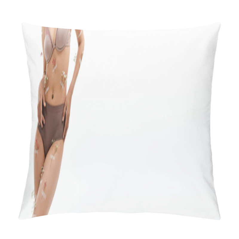 Personality  Young African American Woman Posing With Flowers On Body And Underwear. Pillow Covers