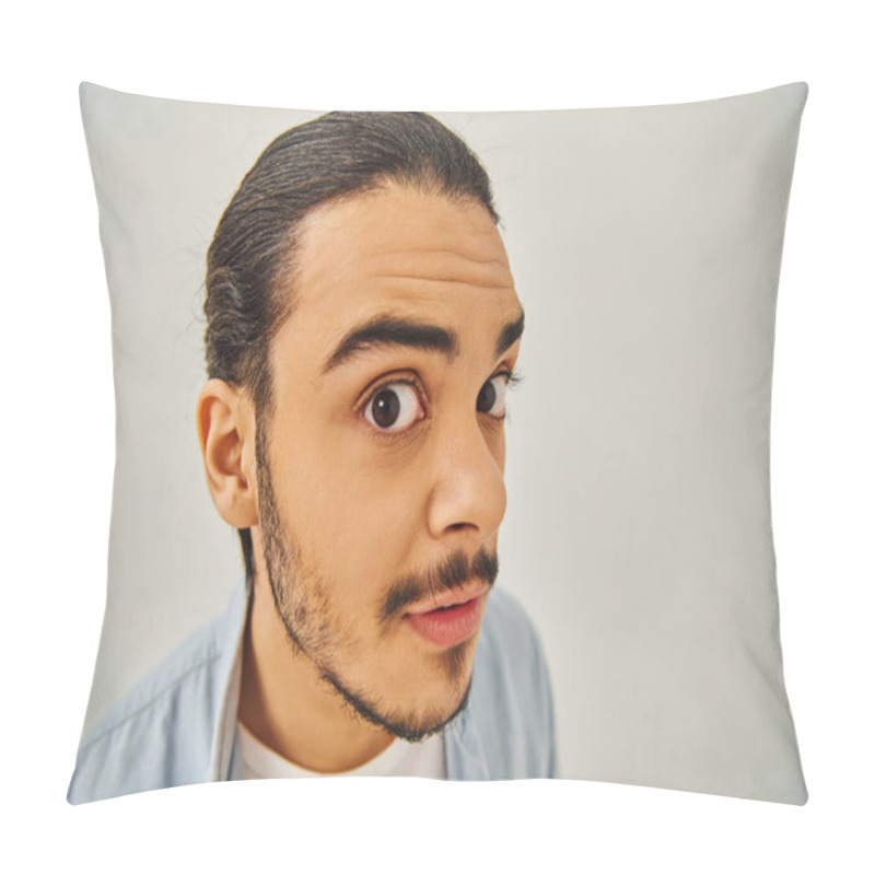 Personality  Man With Mustache Makes Funny Face. Pillow Covers