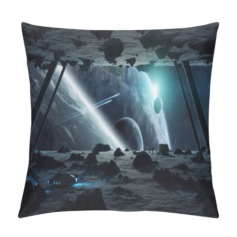 Personality  Astronauts Exploring An Asteroid Spaceship 3D Rendering Elements Pillow Covers