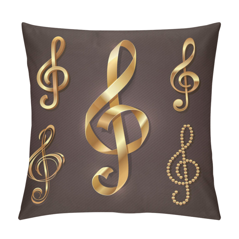 Personality  Set Of Golden Decorative Treble Clef. Vector Illustration. Pillow Covers