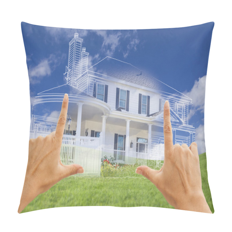 Personality  Female Hands Framing House Drawing And House Above Grass Pillow Covers