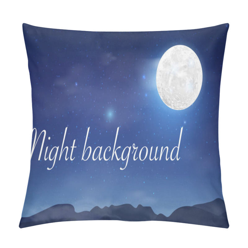 Personality  Blue Dark Night Sky Background With Full Moon, Clouds And Stars. Pillow Covers