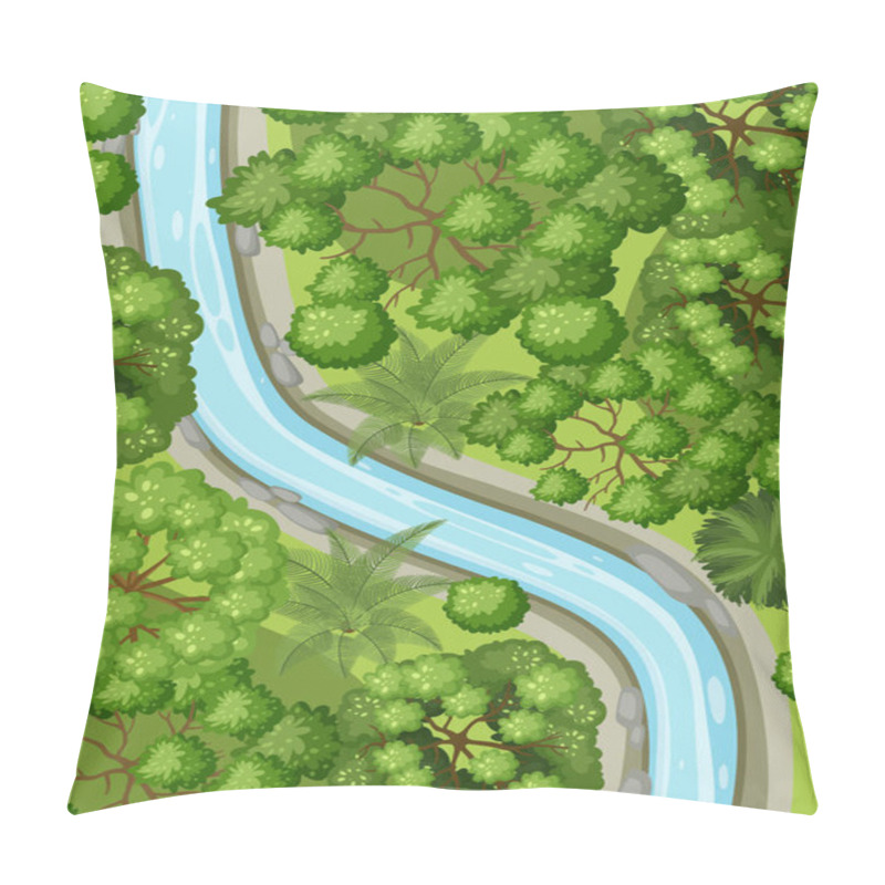 Personality  Aerial View With River Through The Forest Landscape Illustration Pillow Covers