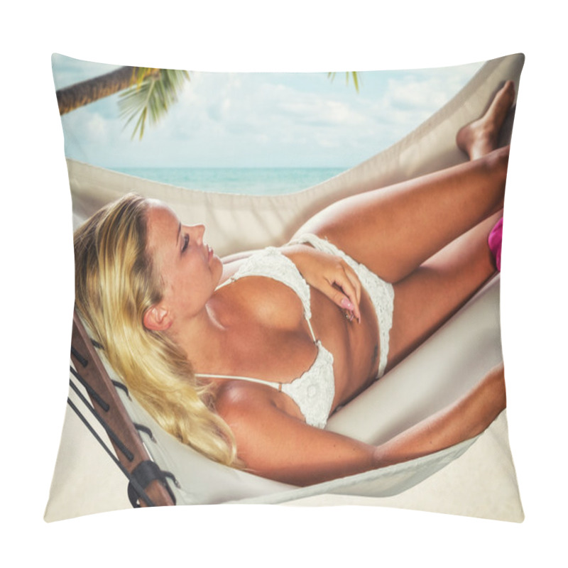 Personality  Young Beautiful Woman Relaxing On The Hammock Pillow Covers