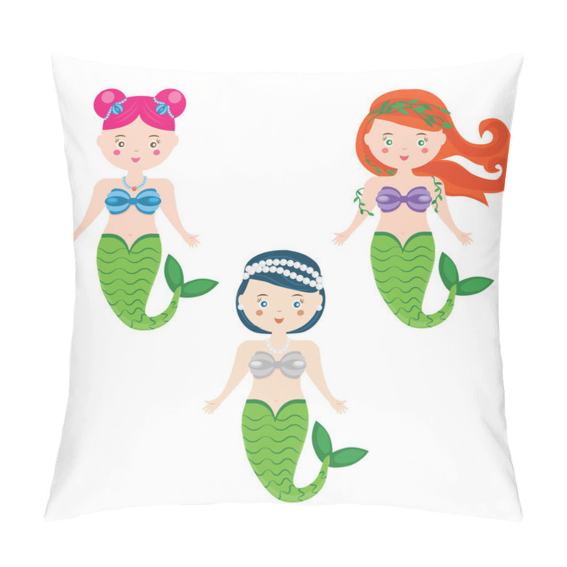 Personality  Three Vector Mermaids In Cartoon Style Pillow Covers