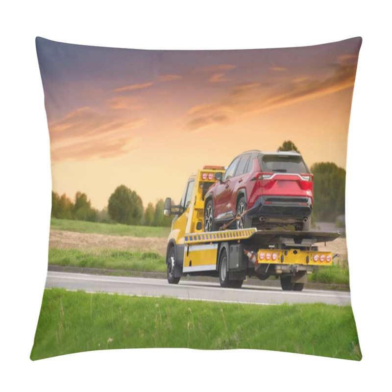 Personality  Tow Truck Towing Cars Along Highway Pillow Covers