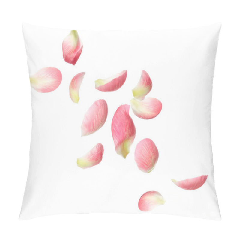 Personality  Beautiful Tender Petals Flying On White Background Pillow Covers