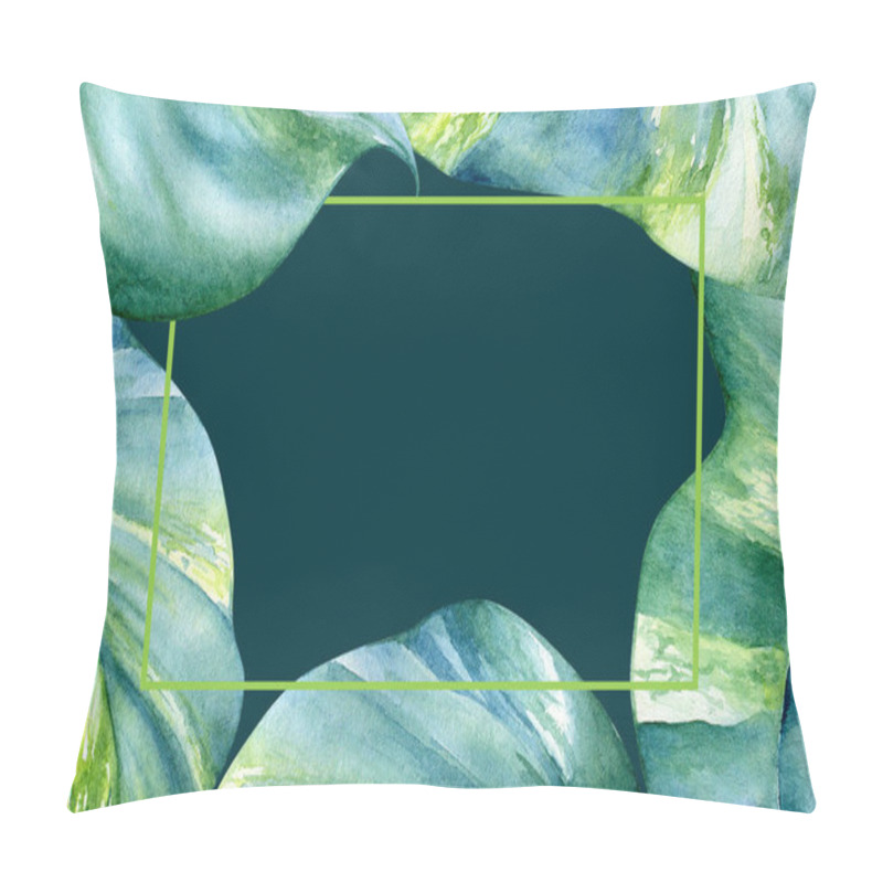 Personality  Watercolor Floral Design With Striped Leaves Of Tropical Plants And A Copy Space For Text. Frame, Banner And Card Template. Pillow Covers