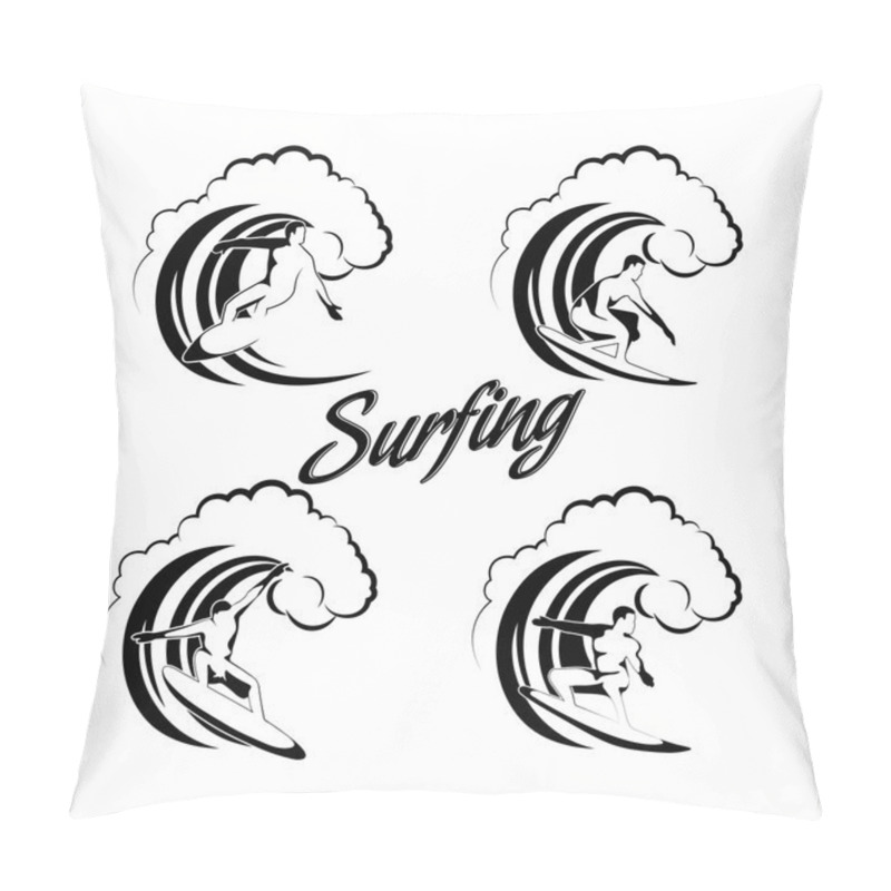 Personality  Surfer On A Wave Set 4 Silhouettes  Pillow Covers