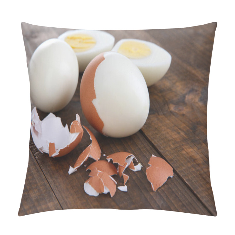 Personality  Peeled Boiled Egg On Wooden Background Pillow Covers