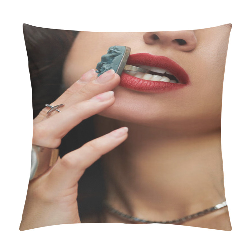 Personality  A Woman Elegantly Poses, Highlighting Her Jewelry And Vibrant Surroundings. Pillow Covers