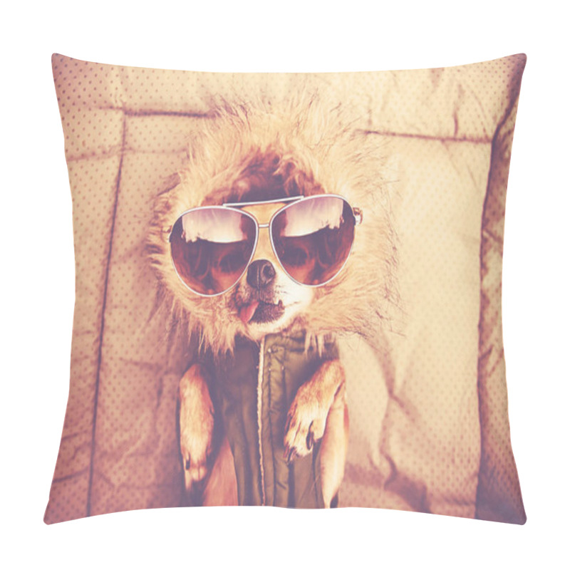 Personality  Cute Chihuahua With A Hoodie And Sunglasses On Toned With A Retro Vintage Instagram Filter  Pillow Covers