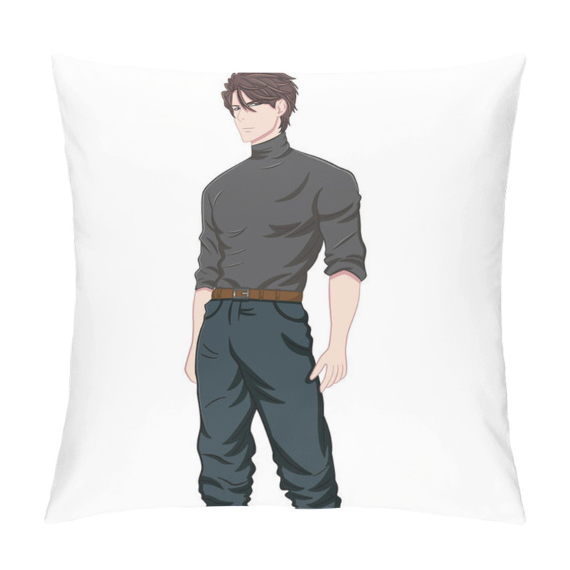 Personality  Handsome Young Anime Man. Vector Illustration In Manga Style Pillow Covers