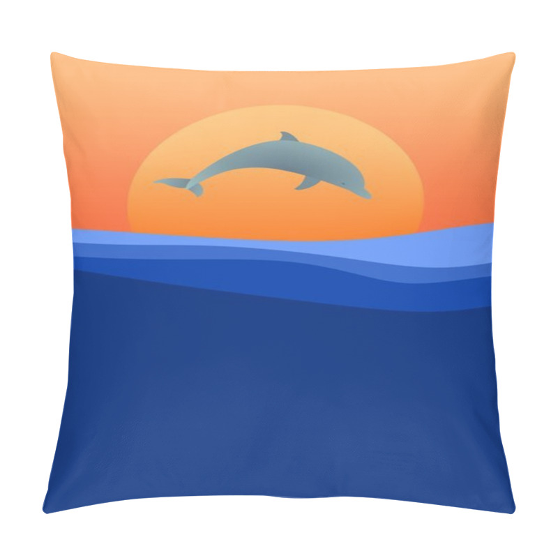 Personality  Dolphin Jumping Above Sea Level At Sunset With Orange Sun And Orange Sky Pillow Covers