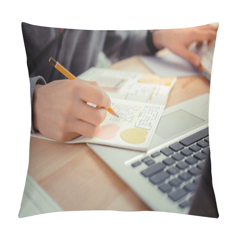 Personality  Student Writing Notes On A Video Lecture Pillow Covers