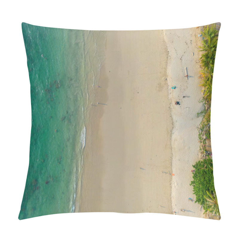 Personality  Aerial View White Sand Beach Palm Tree Turquoise Water Summer Vacation Concept Pillow Covers