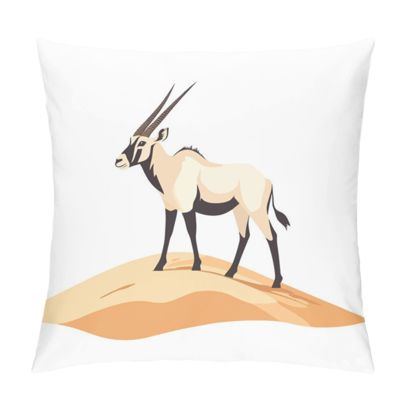 Personality   A Majestic Oryx Standing On A Sand Dune In The Desert. Flat Vector Pillow Covers