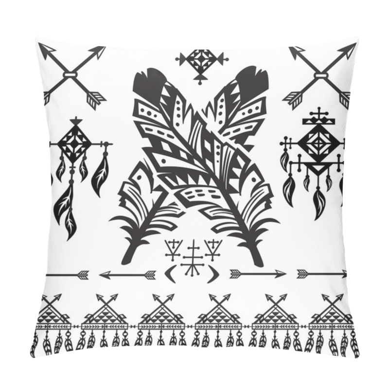 Personality  Tribal Feathers And Decorative Elements Pillow Covers