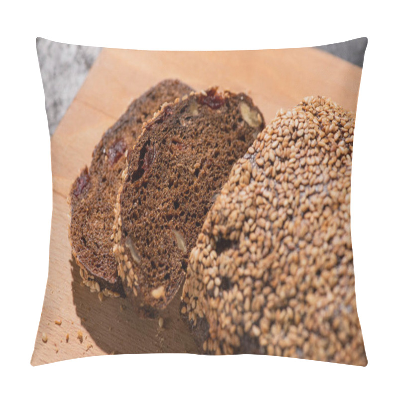 Personality  Fresh Baked Black Bread With Sesame On Cutting Board Pillow Covers