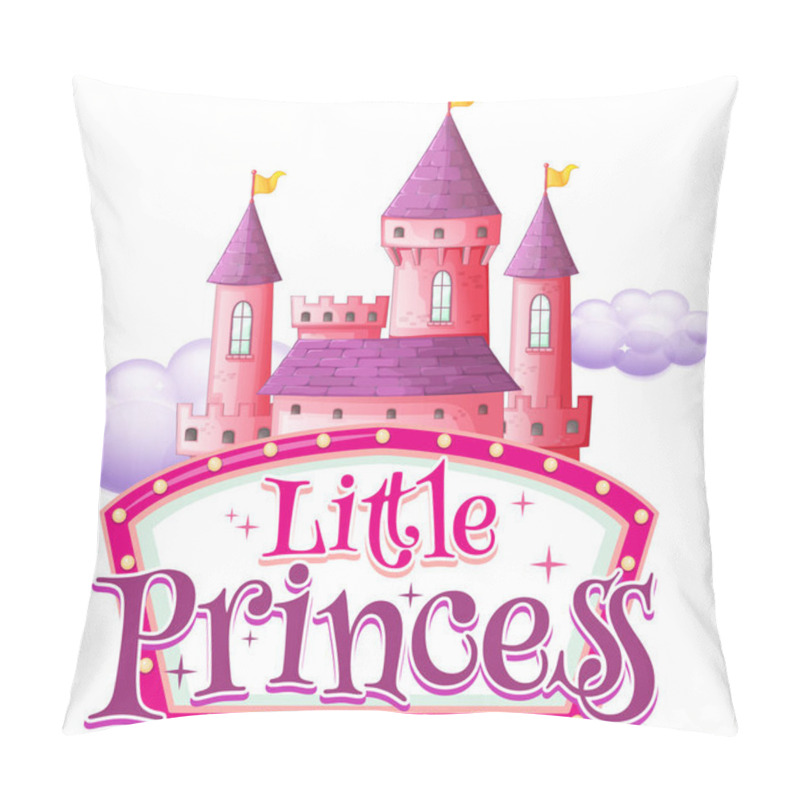 Personality  Font Design For Word Little Princess With Pink Castle Illustration Pillow Covers