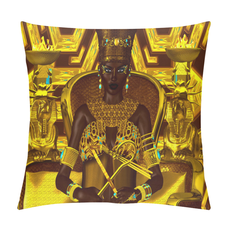 Personality  Black Egyptian Princess In Our Modern Digital Art Style, Close Up. The Beauty, Power And Wealth Of Egypt Are Captured In This Egyptian Digital Art Fantasy Image Against A Colorful Abstract Background Pillow Covers