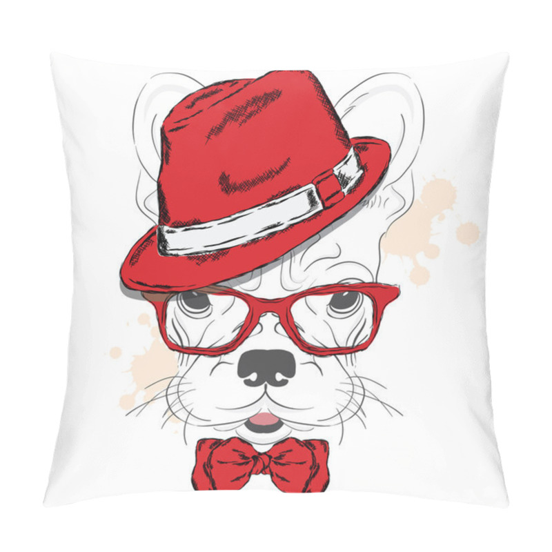 Personality  French Bulldog Vector. A Dog In A Hat And Sunglasses. Cute Puppy. Hipster. Boy. Pillow Covers