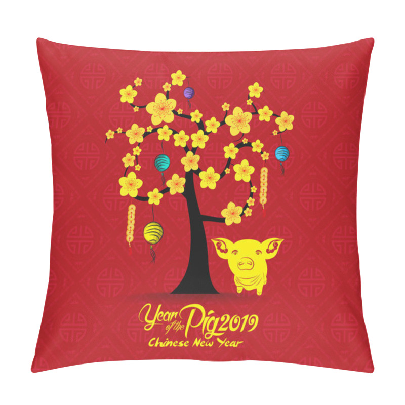 Personality  Tree Design For Chinese New Year Celebration. Year Of The Pig 2019 Pillow Covers