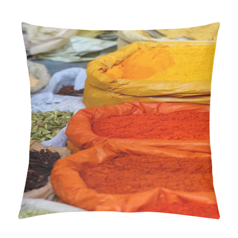 Personality  Traditional Spices Market In India. Pillow Covers