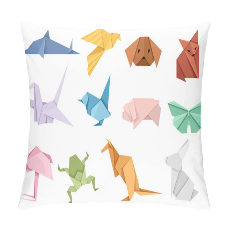 Personality  Origami Japanese Animal Set. Modern Hobby. Flat Vector Illustration Isolated On White Background. Colorful Paper Animals, Low Polygonal Design. Pillow Covers