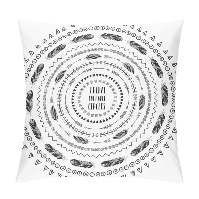 Personality  Hand Drawn Ethnic Circles Frames. Editable Pattern Brushes Pillow Covers