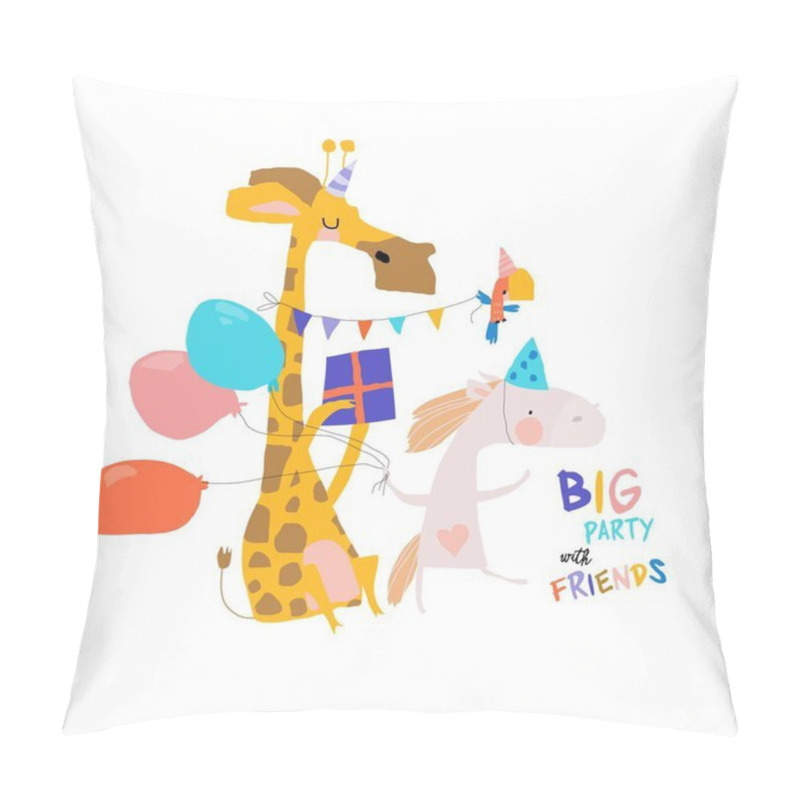 Personality  Birthday Card With Cute Animals Celebrating Holiday Pillow Covers