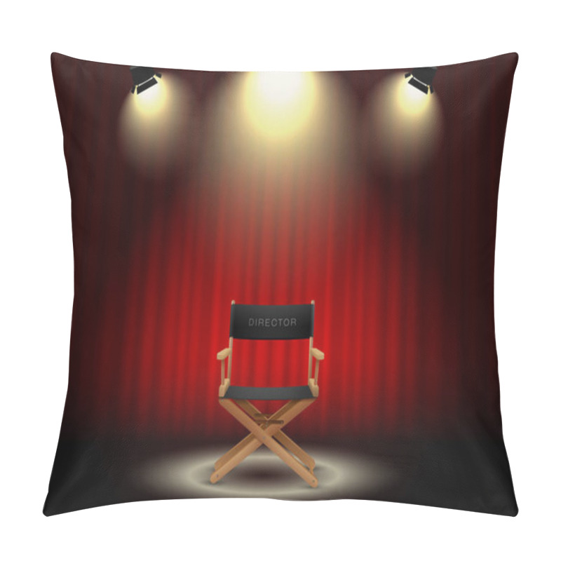 Personality  Background Curtain And Director's Chair With Spotlight Pillow Covers