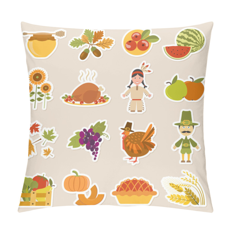 Personality  Thanksgiving Day Icon Set. Flat Style Pillow Covers