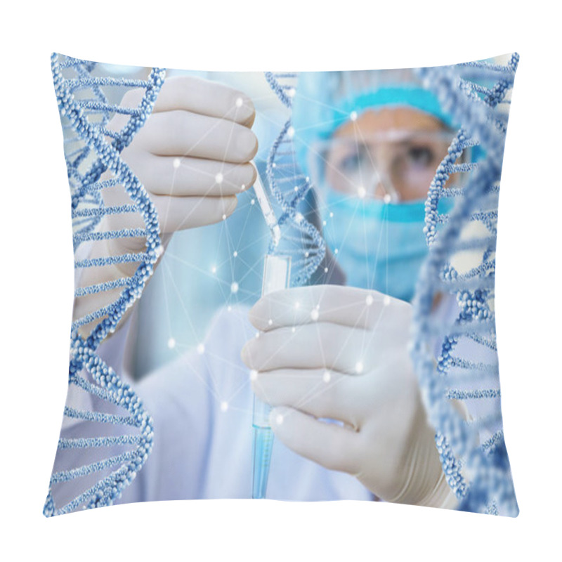 Personality  Doctor Conducts The Test And The Study Of DNA Molecules . Pillow Covers