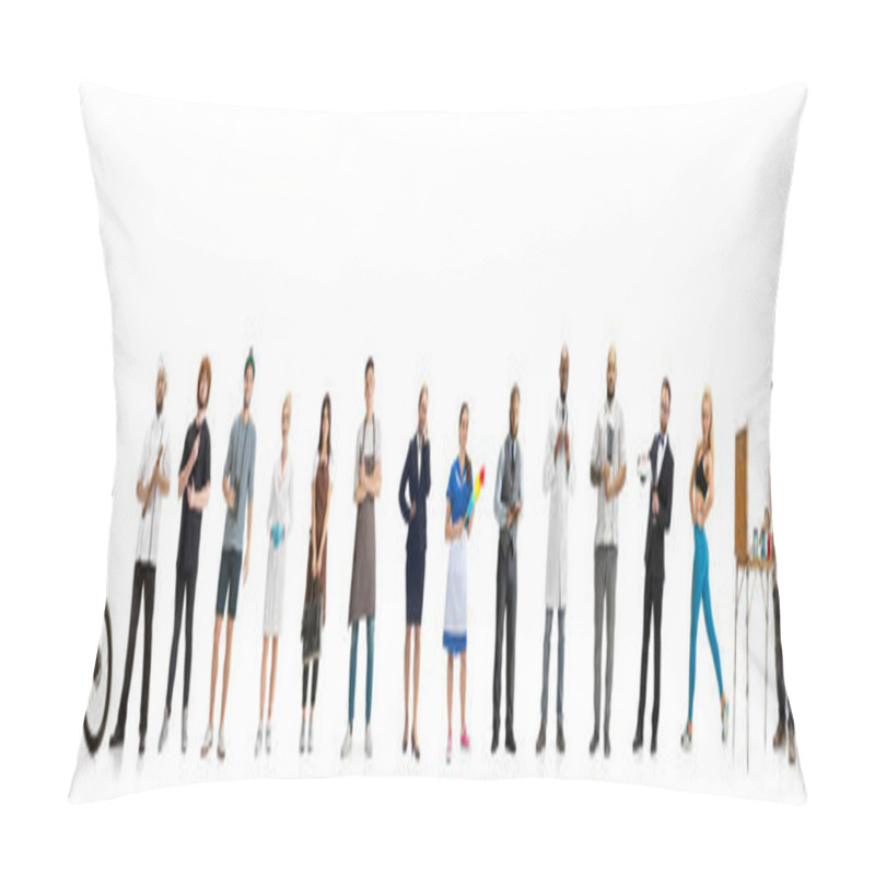 Personality  Group Of People With Different Professions Isolated On White Studio Background, Horizontal Pillow Covers