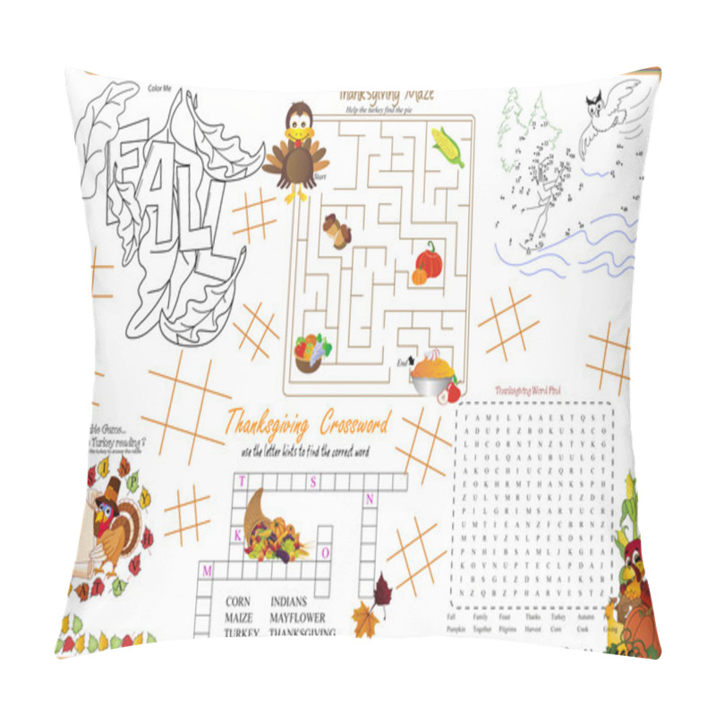 Personality  Placemat  Thanksgiving Printable Activity Sheet 6 Pillow Covers