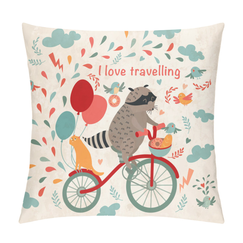 Personality  Cute Raccoon On A Bicycle Pillow Covers