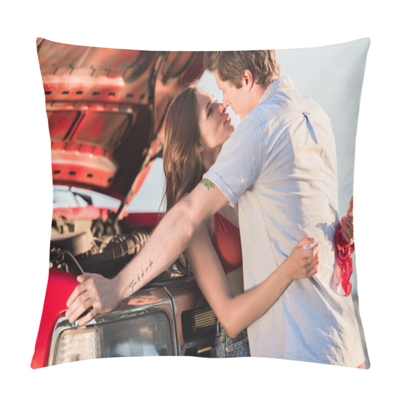 Personality  Couple Hugging Near Car Pillow Covers